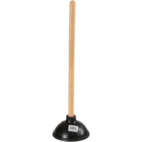 Toilet Plunger with wood handle. Clears toilets, sinks, drains.